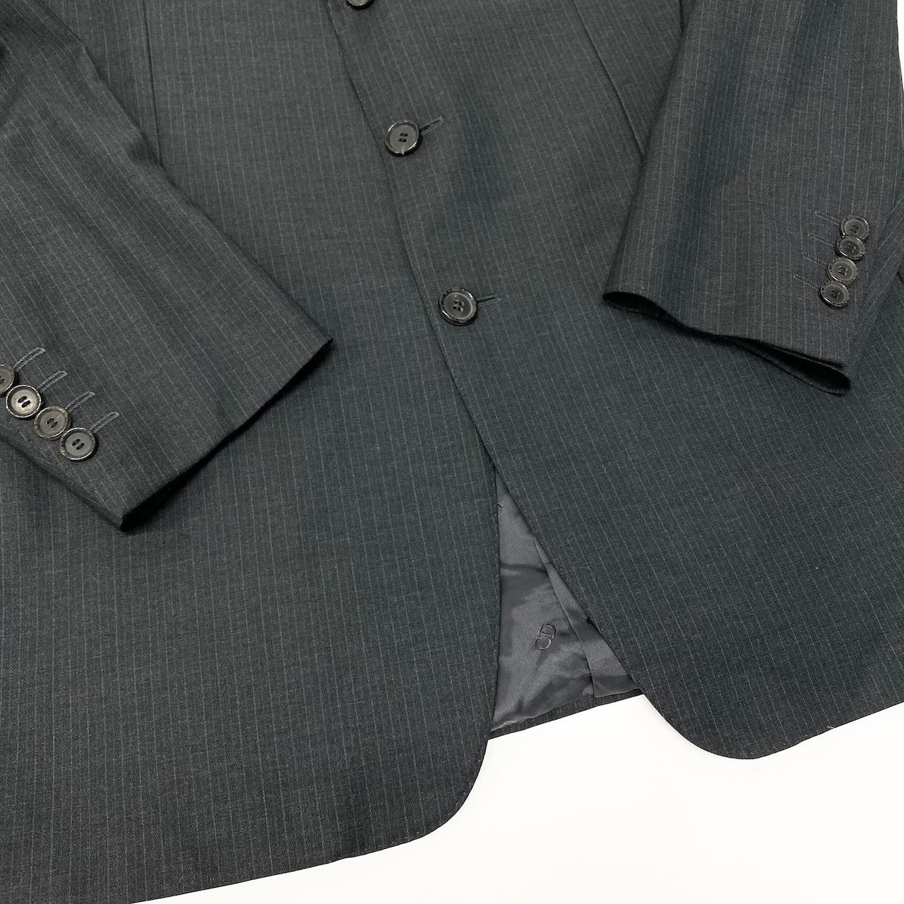 10c29 Christian Dior クリスチャンディオール スーツセットアップ テーラードジャケット スラックス ストライプ 46サイズ ダークグレー ウール100％ メンズ 男性用o07t