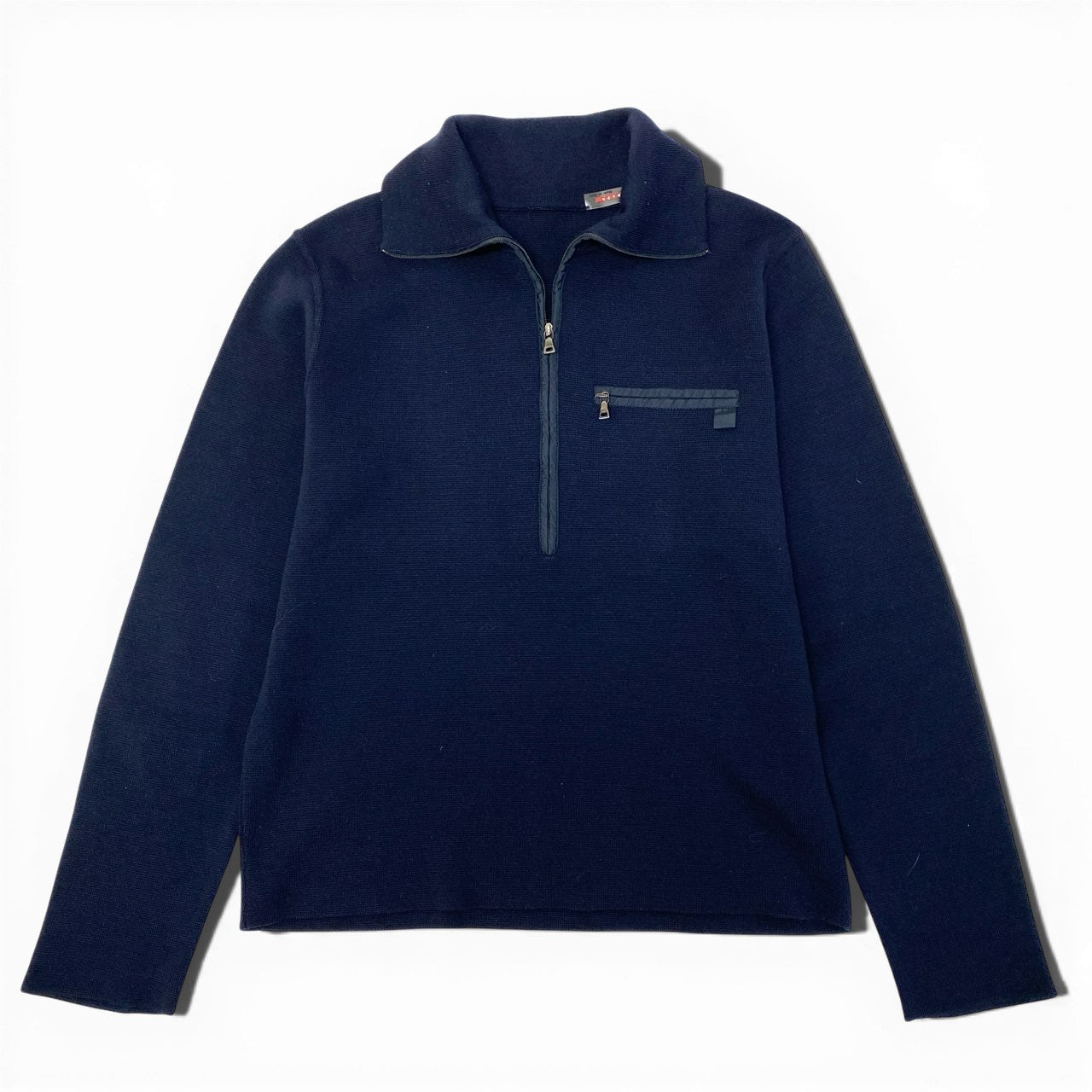63a28 PRADA SPORT プラダ スポーツ ハーフジップ ニットセーター ハイネック 胸ポケット プルオーバー 50サイズ ネイビー メンズ 男性用o07t
