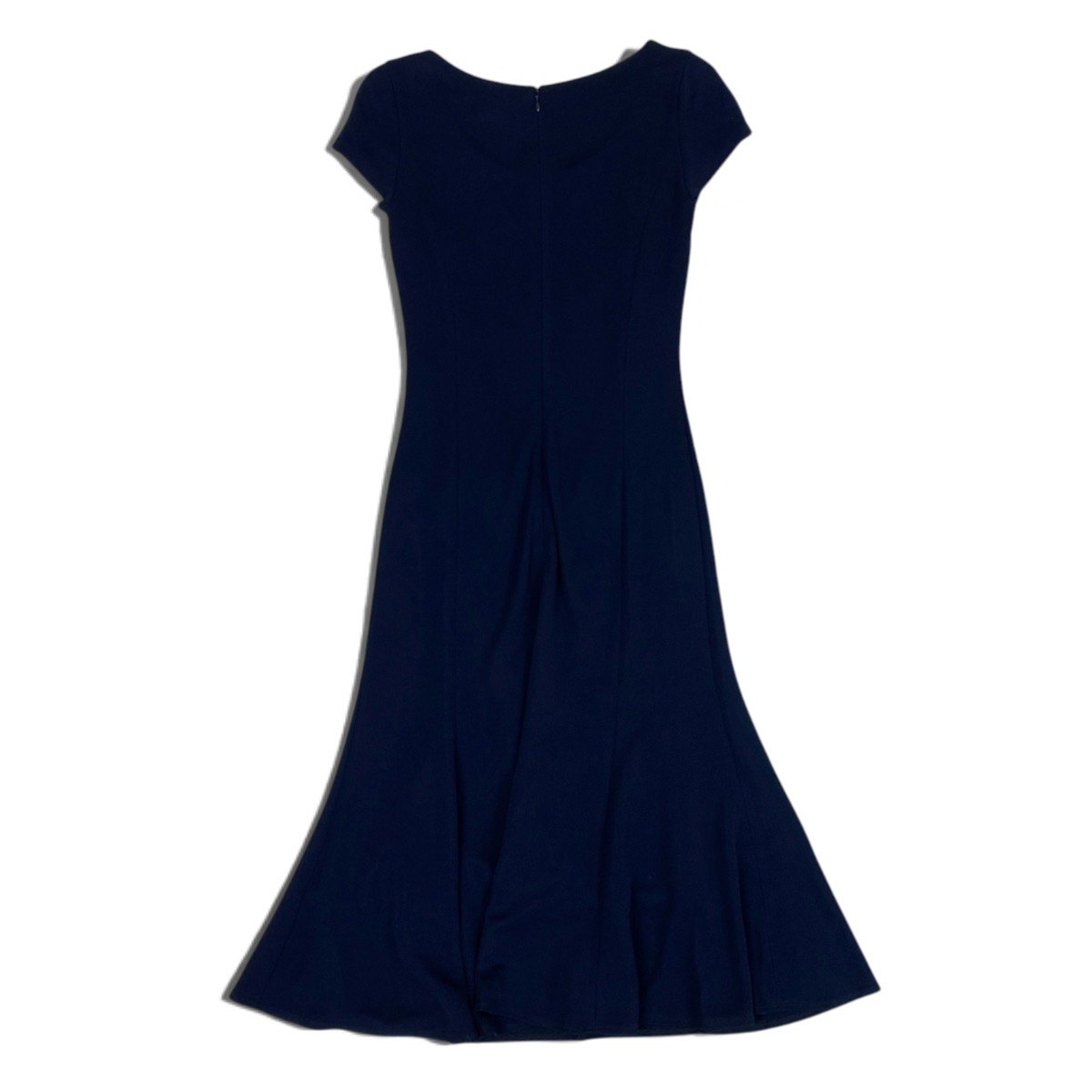 79j5 【美品】Ralph Lauren ラルフローレン 半袖ドレスワンピース ロングワンピース パープルレーベル ストレッチ 4サイズ ネイビー レディース 女性用u02t