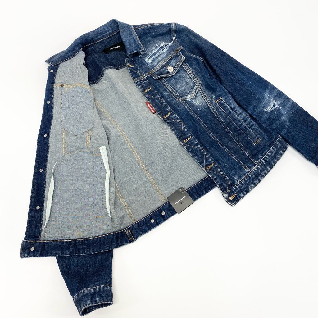 6a9 《美品》 DSQUARED2 ディースクエアード DAN JEAN JACKET デニムジャケット ダメージ加工 メンズ 紳士服 S74AM1231 S30789 46 インディゴブルーu02t