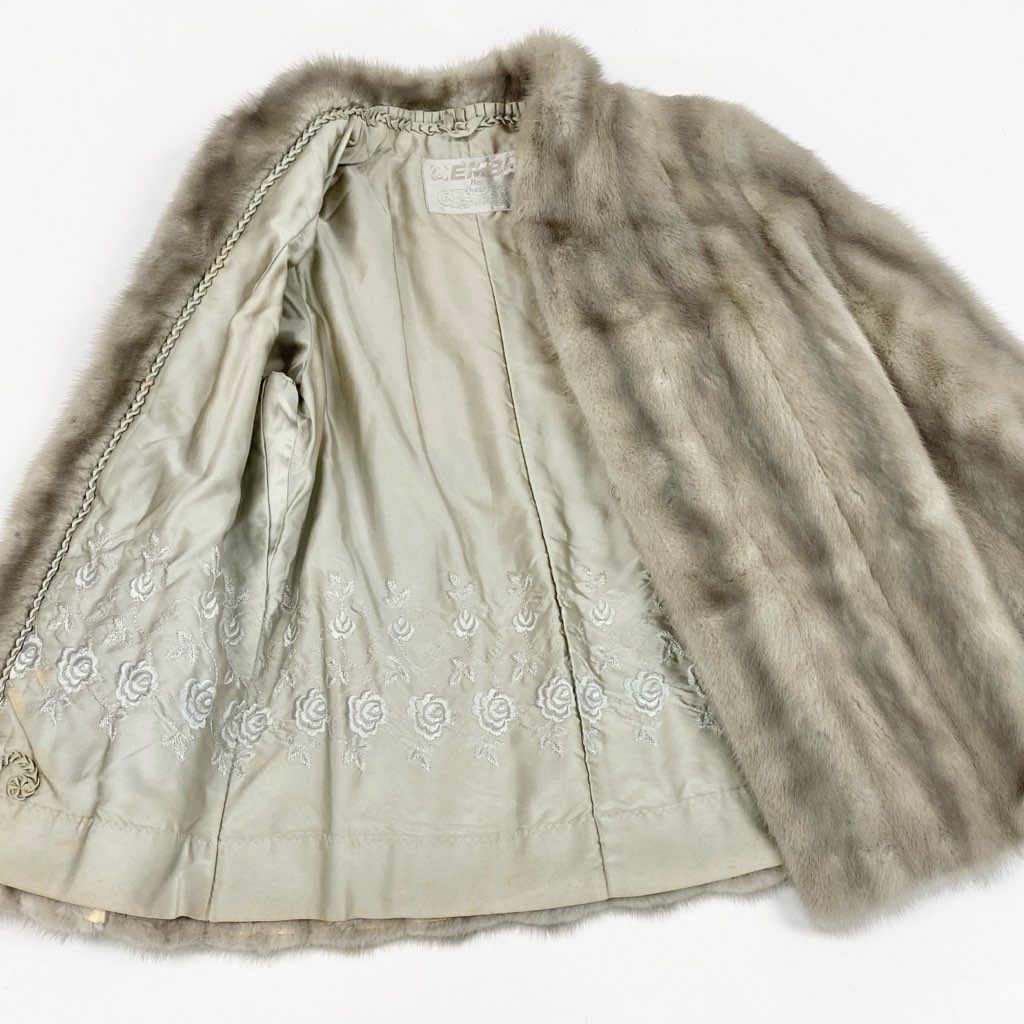 25L15 EMBA エンバ サファイアミンク ファーコート サイズF シルバーグレー 本毛皮 MINK FUR ポケット有t18r