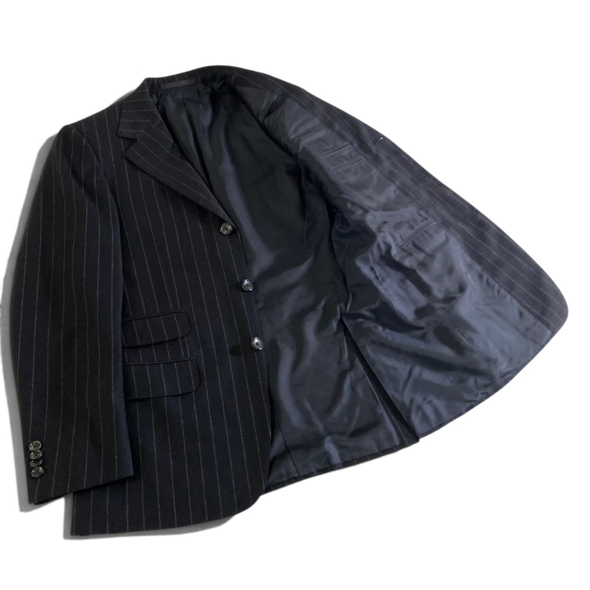 93j23 GUCCI グッチ フリーダ期 セットアップ シングルスーツ 3B ストライプ柄 サイズ46 ブラック ウール100 メンズ 紳士服o07t