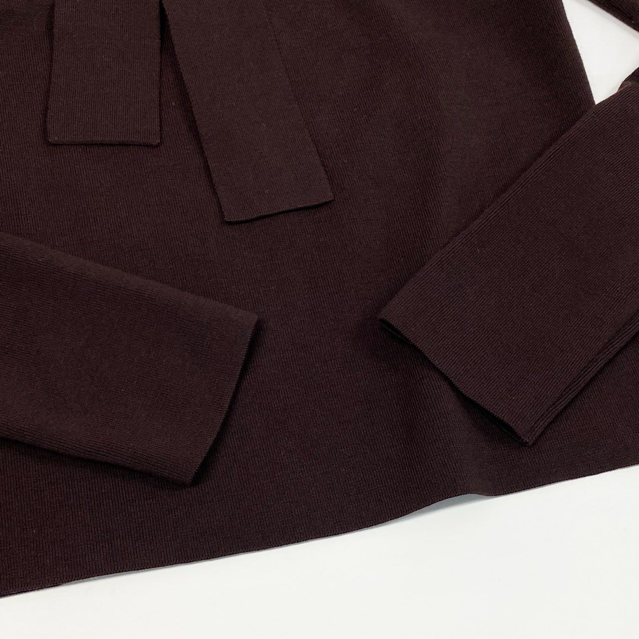 Eb26 Yves Saint Laurent rive gauche イヴサンローラン リブゴーシュ スクエアネック ボウタイ ニット トップス M ブラウン レディースu02t