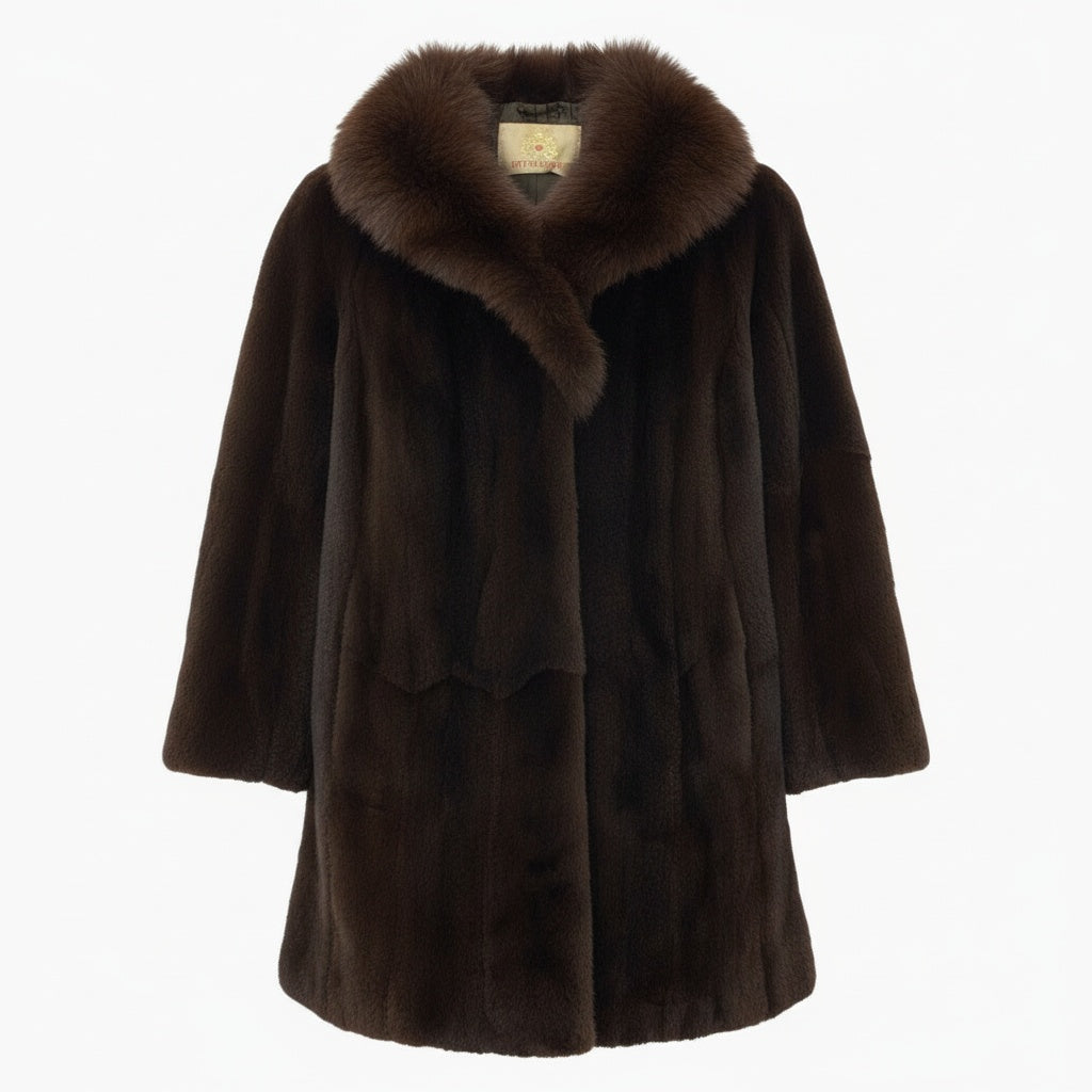 45a15 MITSUKOSHI 三越 レッドフォックス × シェアードファー コート サイズF ブラウン 本毛皮 Red Fox Fur Coatt18r