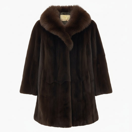 45a15 MITSUKOSHI 三越 レッドフォックス × シェアードファー コート サイズF ブラウン 本毛皮 Red Fox Fur Coatt18r