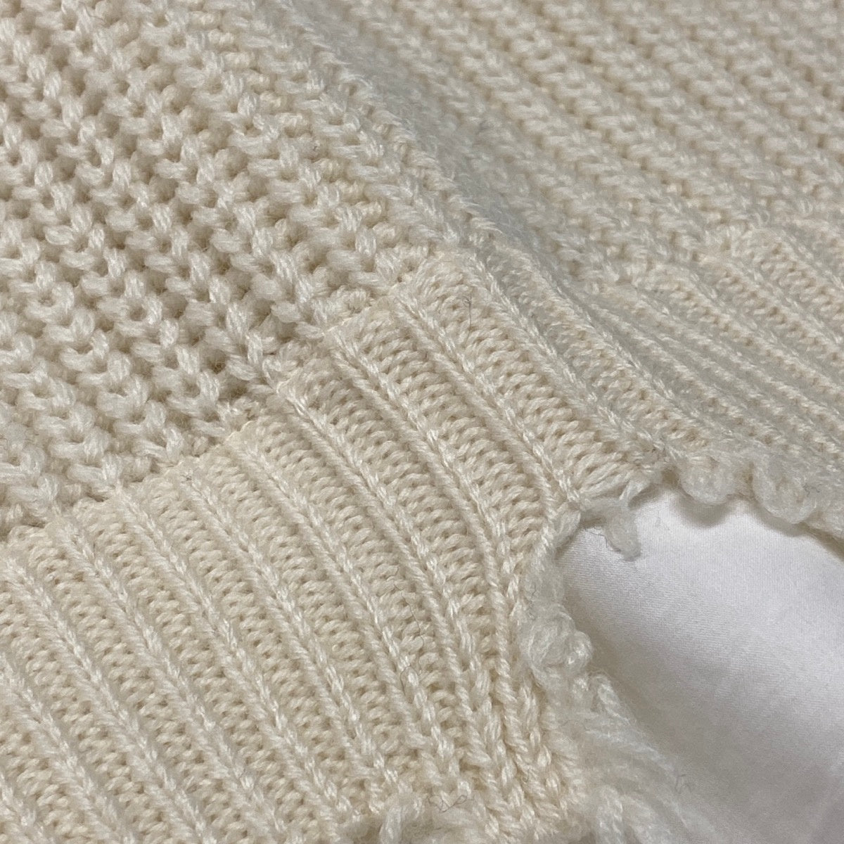 Mi13 MM6 Maison Margiela メゾンマルジェラ ニットセーター レイヤード ウールニット ダメージ加工 Shirt Bottom Sweater S アイボリー ホワイト メンズ 男性用k02i