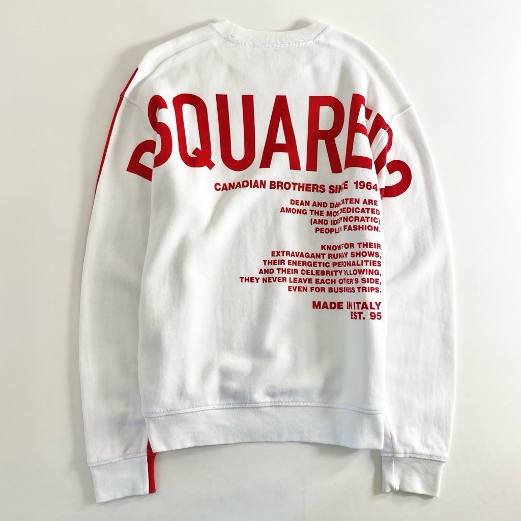 23f8 DSQUARED2 ディースクエアード 両面プリント ブランドロゴ入り 裏起毛 プリントトレーナー スウェット サイズM ホワイト メンズ