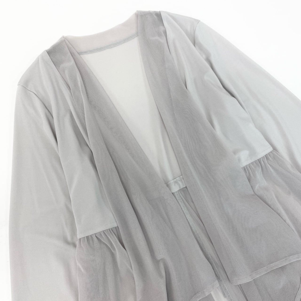 18k20《美品》 TOKUKO 1er VOL トクコプルミエヴォル ロングカーディガン メッシュ切替 ロングスリーブ レディース 女性用 9 ライトグレーu02t