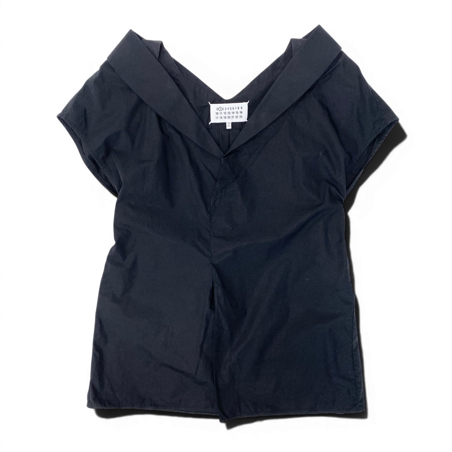 Ef9 Maison Martin Margiela メゾンマルジェラ フレンチスリーブ Vネック カットソー コットンシャツ サイズ40 ブラック レディース 女性用u02t