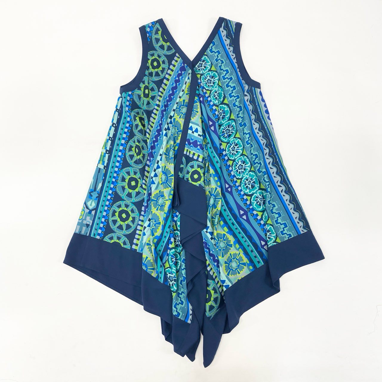 26k27 《美品》 TOKUKO 1er VOL トクコプルミエヴォル ノースリーブワンピース フレアワンピース 総柄プリント Vネック レディース 女性用 マルチカラー 9 ポリエステル100％u02t