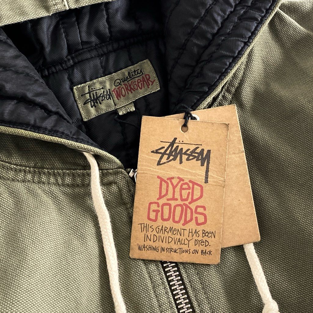 74g2 タグ付 【美品】 STUSSY ステューシー Canvas Insulated Work Jacket ワークジャケット キャンバス ロゴ刺繍 23F115716 Lサイズ カーキ コットン