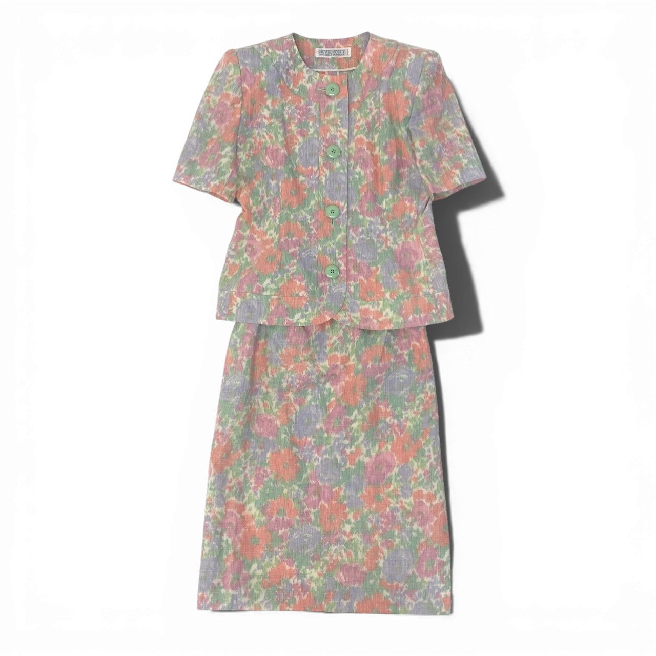 17c16 GIVENCHY ジバンシー スカートセットアップ 半袖ジャケット タイトスカート 花柄 12サイズ マルチカラー レディース 女性用u02t