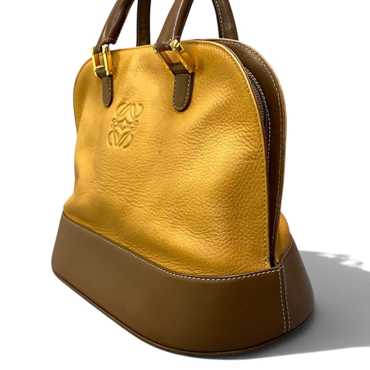 h29 LOEWE アナグラムロゴ ヴィンテージバッグ ハンドバッグ ブラウン ベージュ レザー レディース 女性用ta1