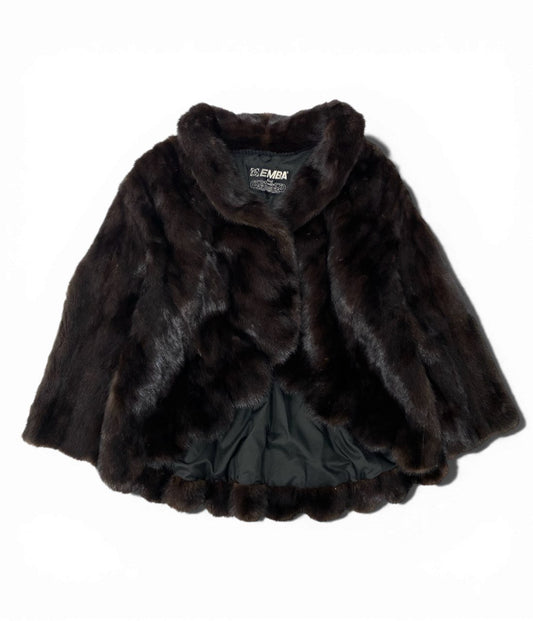 42b27 EMBA エンバ サークル型 デミバフミンク ファーコート サイズ13 ブラウン 本毛皮 フリルデザイン Circle Mink Fur Coatt18r