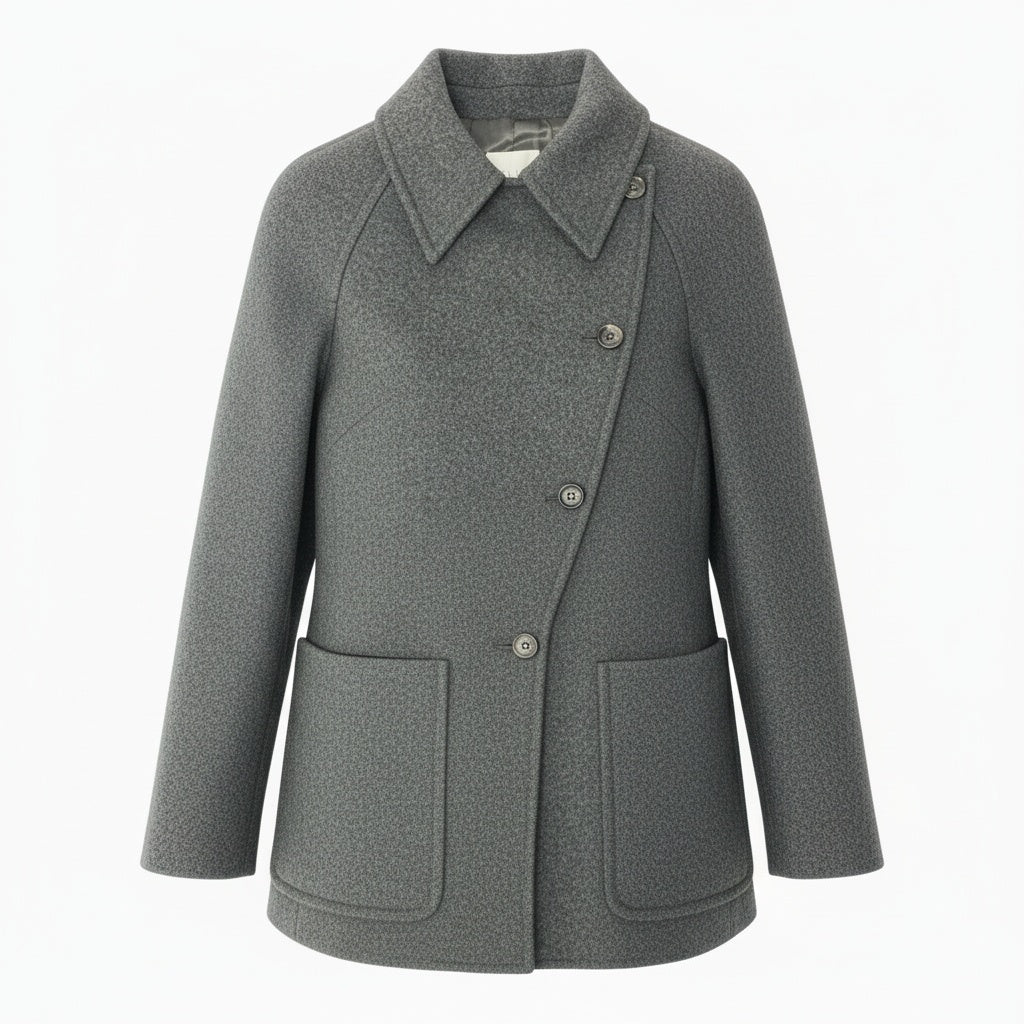47b4 【美品】 Vintage CELINE セリーヌ ステンカラーコート ウールカシミヤ混コート アウター 38サイズ グレー レディース 女性用u02t