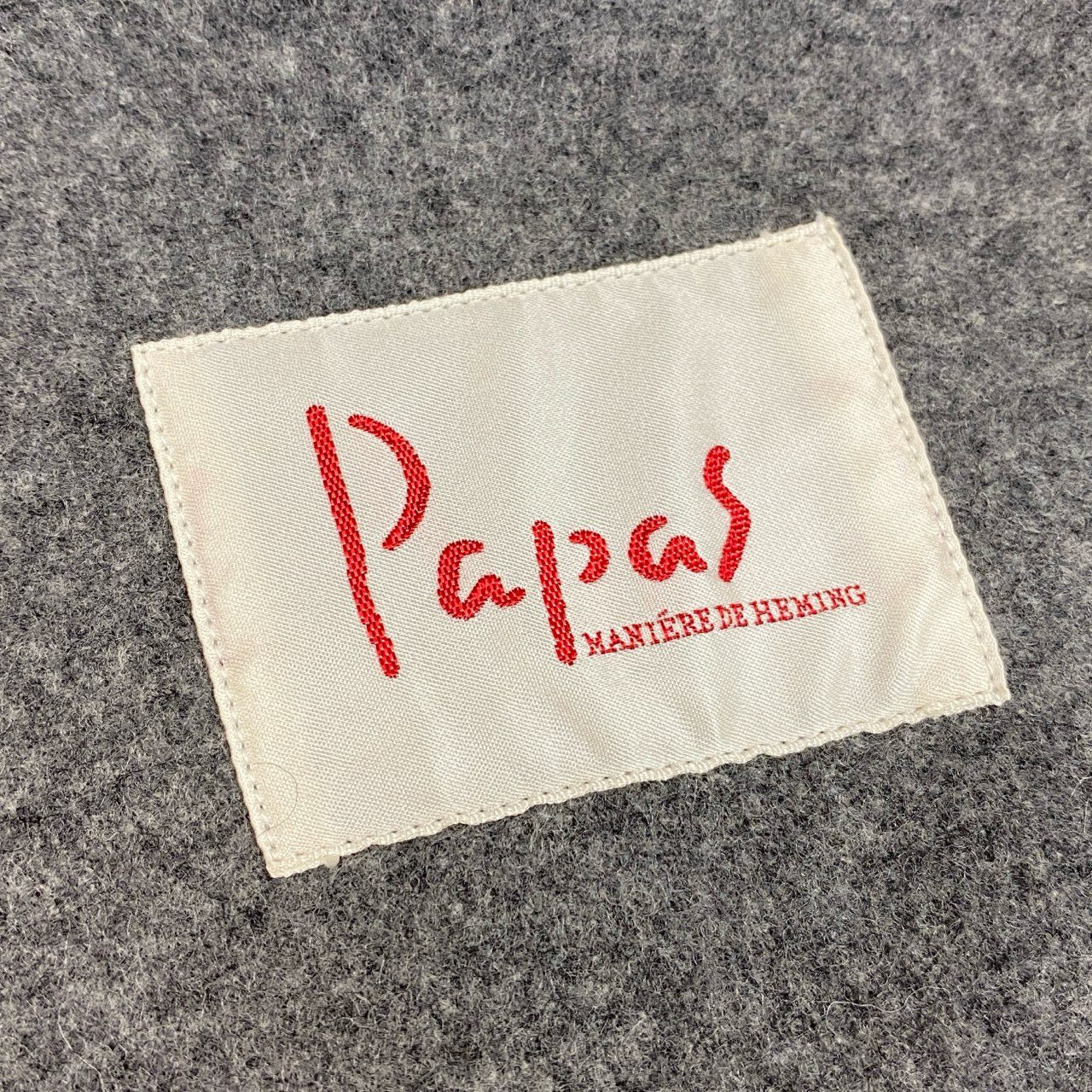 87l20 Papas パパス ロングコート ウールコート フード付き 胸元ロゴ刺繡 M グレー ウール メンズu02t