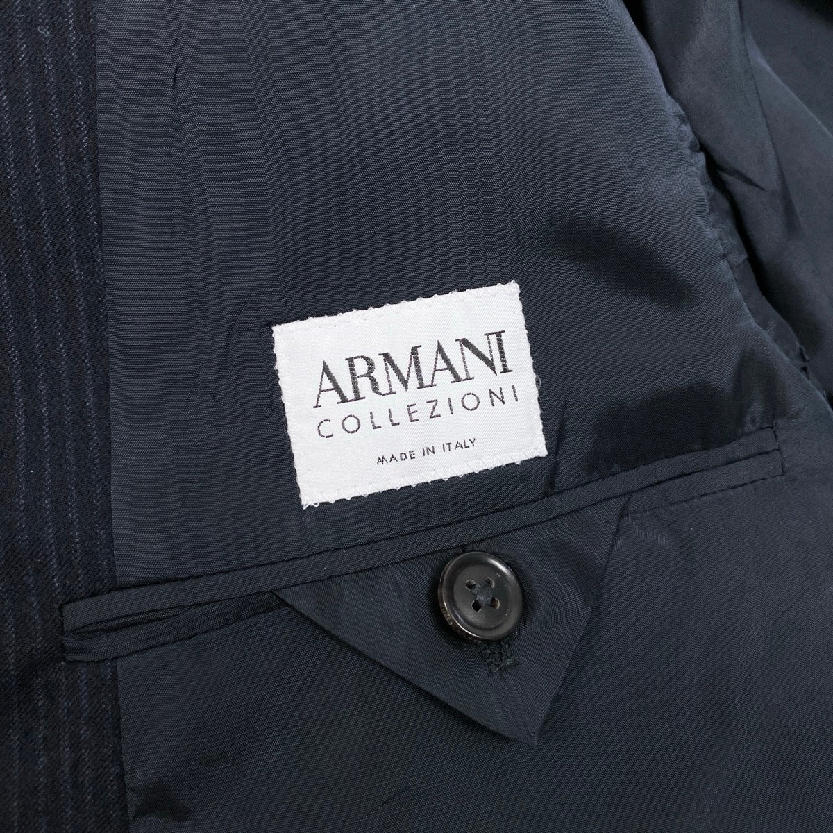 46h19 ARMANI COLLEZIONI アルマーニコレツィオーネ セットアップスーツ ストライプ フォーマル ウール イタリア製 パンツスーツ 2B83EM 50 ネイビー メンズ 男性用o07t