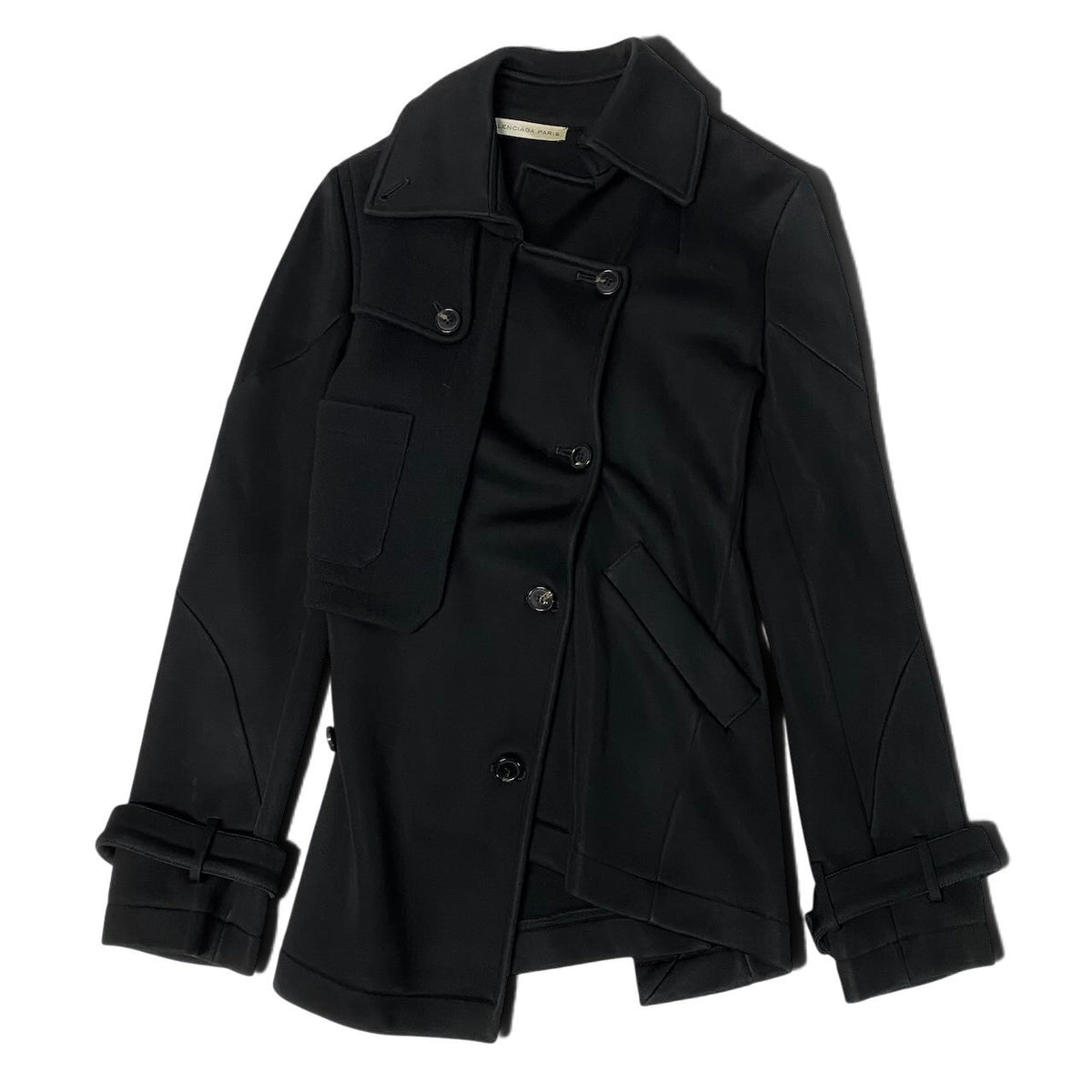 j29 【美品】BALENCIAGA 2009年 ニコラ期 異素材切替ジャケット フランス製 36サイズ ブラック レディース 女性用k02i