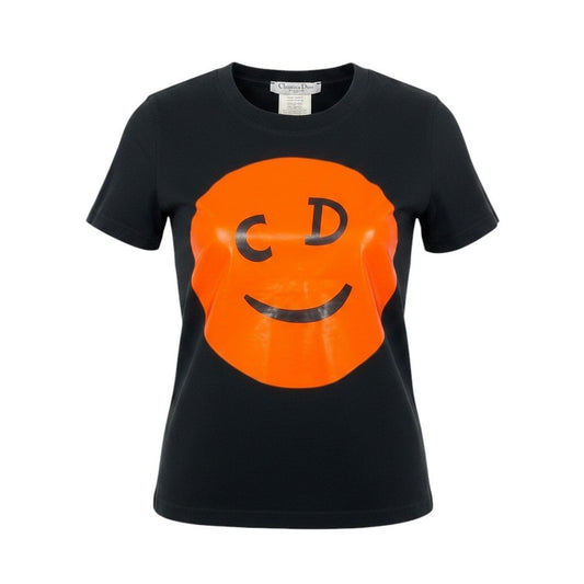 Ed21 Christian Dior クリスチャンディオール 半袖Tシャツ CDスマイル ガリアーノ期 トップス 1H12055022 36サイズ ブラック オレンジ コットン100％ レディース 女性用nu1