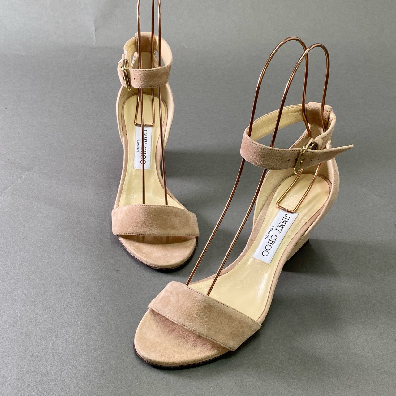 5j10 JIMMY CHOO ジミーチュウ Edina 65 Suede Sandals スエードサンダル 37 バレエピンク スウェードレザー ストラップ パンプス イタリア製