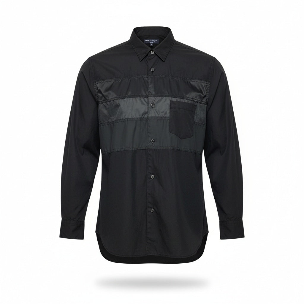 87a29 COMME des GARCONS HOMME コムデギャルソン オム 長袖シャツ パッチワークシャツ 異素材切替 AD2023 HL-B001 Mサイズ ブラック メンズ 男性用o07t