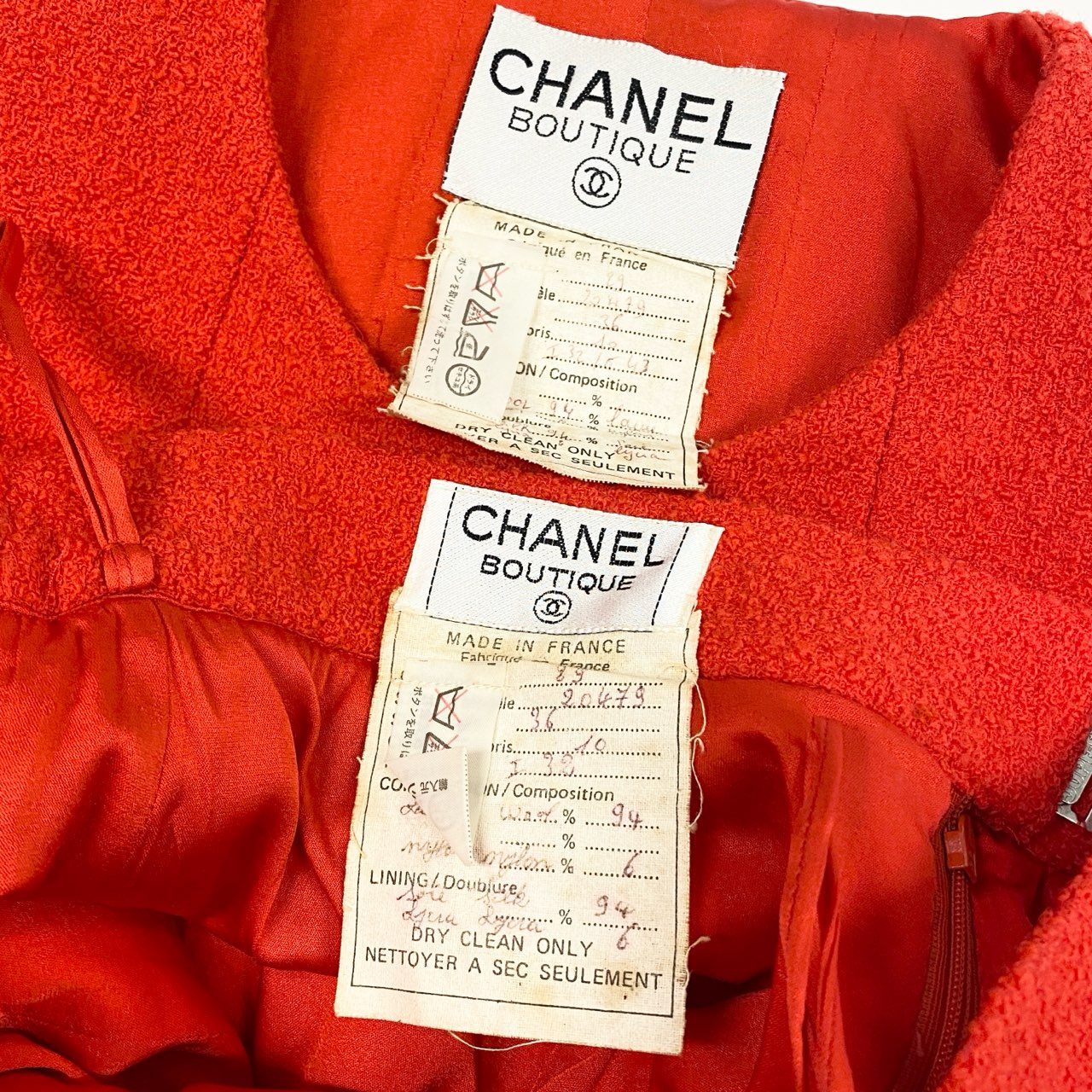 44a15 【archive】CHANEL ヴィンテージ シャネル 1994年 ランウェイ ツイードジャケット スカート セットアップ ゴールドボタン サイズ36 レッド レディースta1