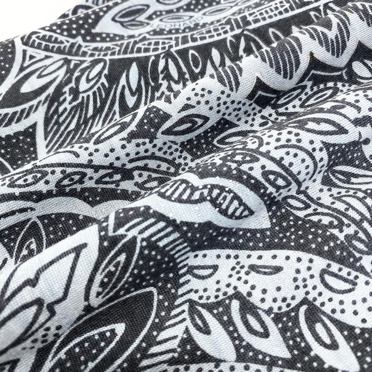 65e7 LEONARD FASHION レオナール 七分袖 膝丈ワンピース ペイズリー柄 総柄プリント サイズ42 ライトブルー ネイビー ウール シルク レディース 女性服o07t