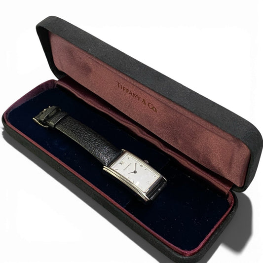 b12 TIFFANY&Co ティファニー 腕時計 レクタンギュラー クラシック L241 ホワイト ブラック レザー Rectangular Watch 動作〇 ケース付t18r