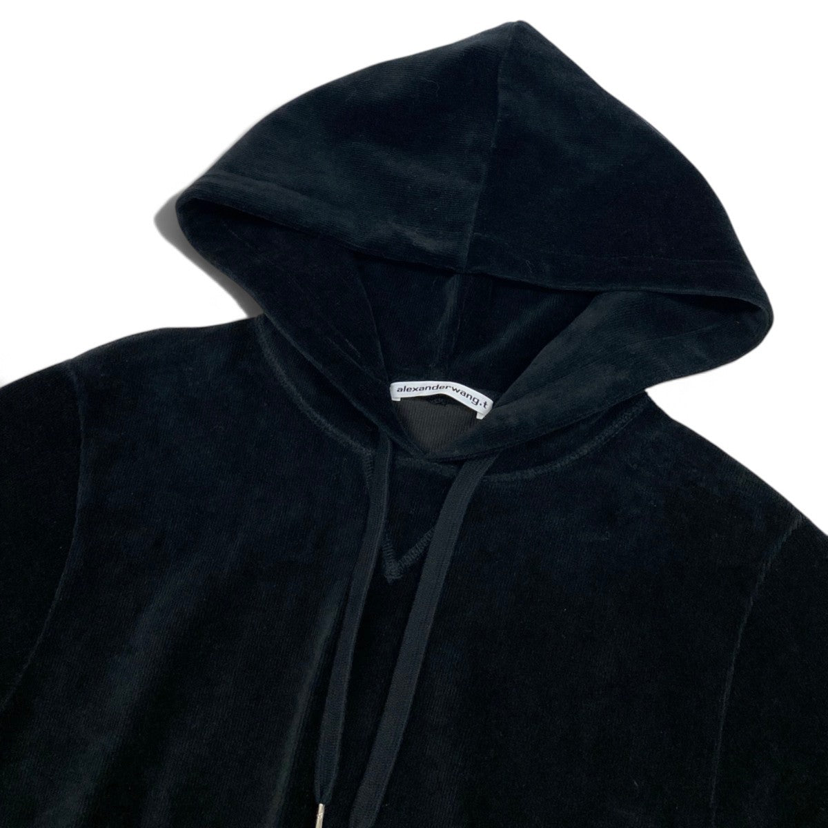 i25 alexanderwang.t クロップドフーディー パーカー 半袖 ベロア ロゴバンド Sサイズ ブラック レディース 女性用u02t