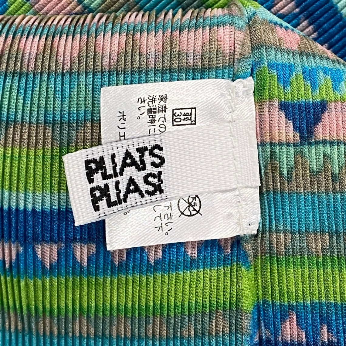 Ah28 PLEATS PLEASE プリーツプリーズ フレンチスリーブ プリーツカットソー 総柄 サイズ3 マルチカラー ポリエステル レディースo07t
