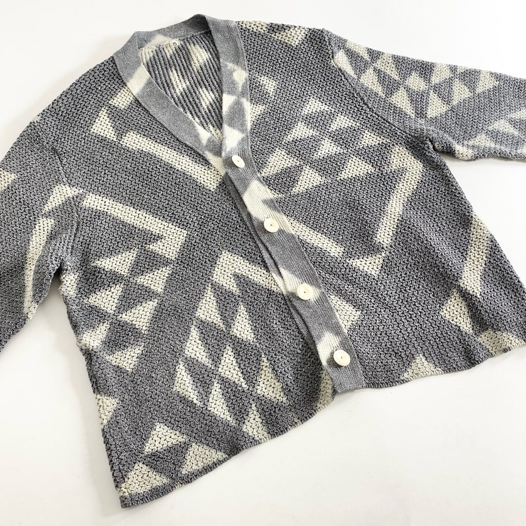 71g3 《美品》 KHOKI コッキ Washi knit cardigan 和紙 ニット カーディガン 総柄 羽織 22SS-K-03 1 グレー メンズ