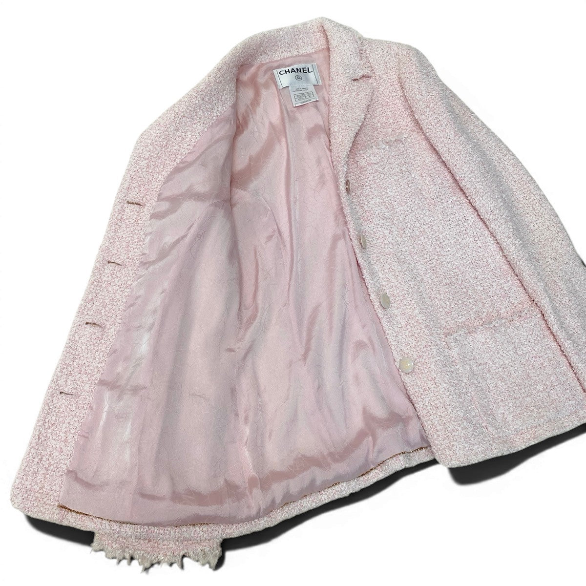 Cf11 CHANEL シャネル 04C ファンシーツイード テーラードジャケット ココマーク P22696 サイズ40 ピンク レディース 女性用ta1