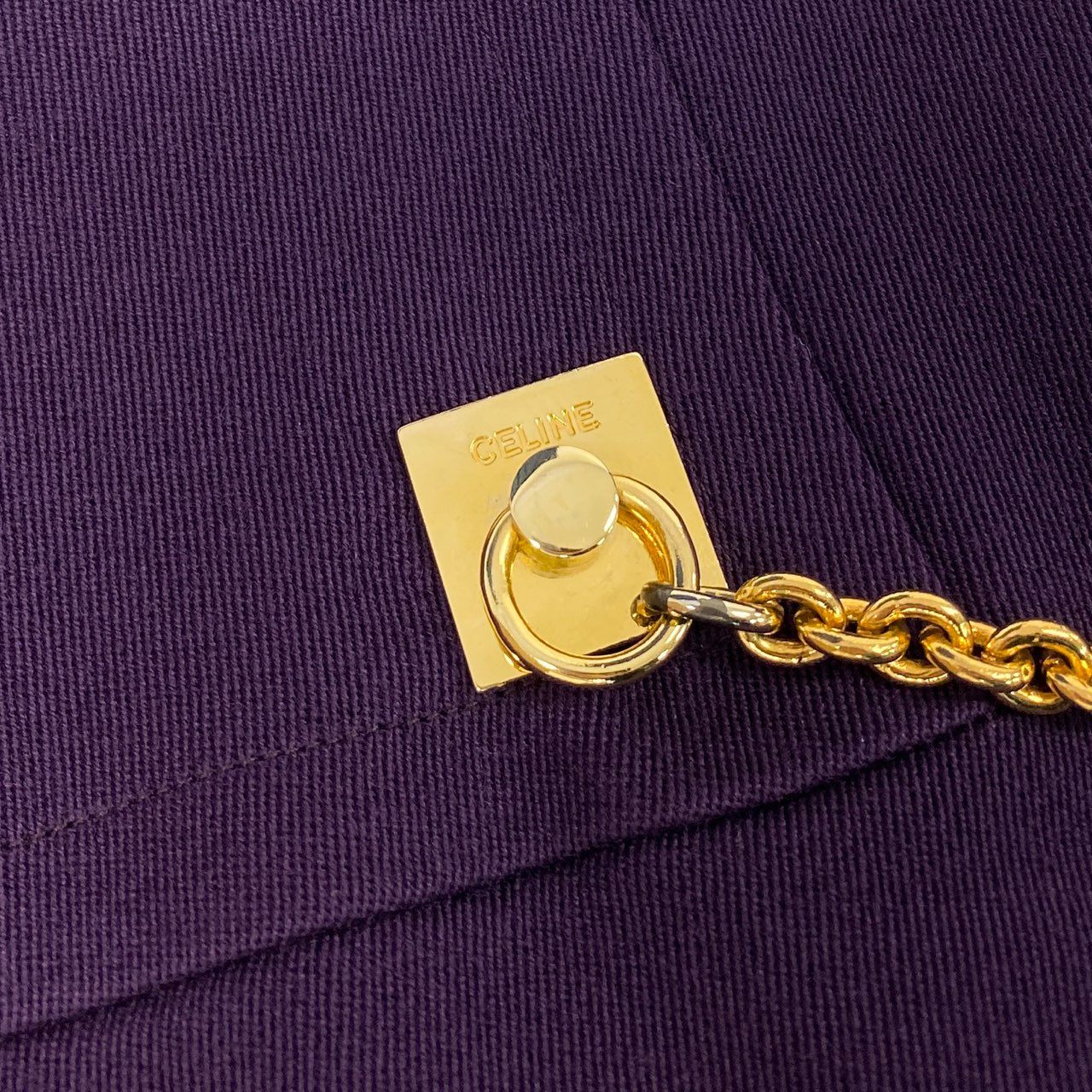 64L15 Vintage CELINE セリーヌ ヴィンテージ オールド ゴールドチェーン 台形スカート フレアスカート 38 パープル ウール レディースu02t