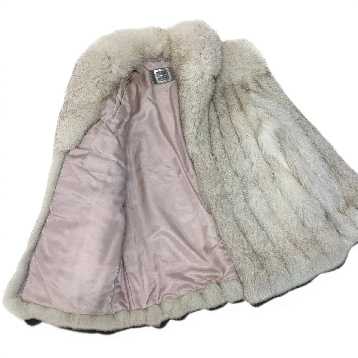 69g14 SAGA FOX サガフォックス 銀サガ ブルーフォックス ファーコート サイズ11 ホワイト 最高級本毛皮 Fox Fur Coatt18r