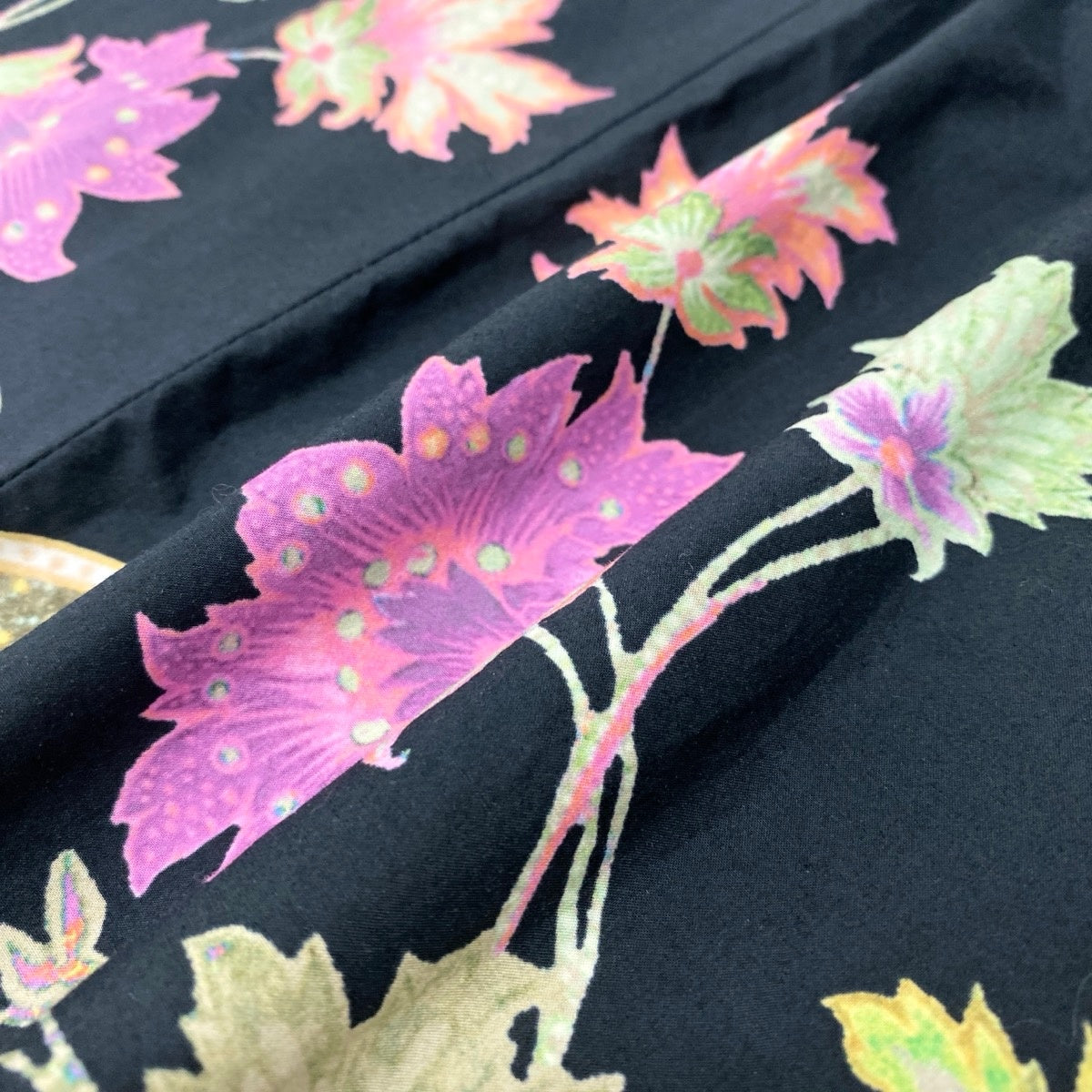 28f15 ETRO エトロ 花柄プリント 五分袖ワンピース ドレス 大きいサイズ 44 ブラック マルチカラー コットン レディースo07t