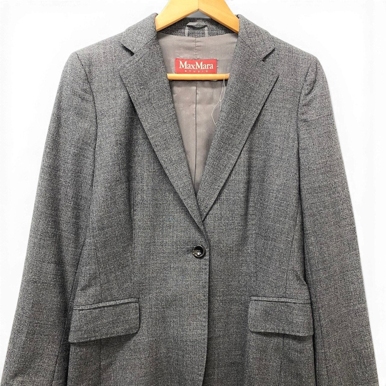 3g18 MaxMara マックスマーラ テーラードジャケット ブレザー グレンチェック アウター 42サイズ グレー レディース 女性用u02t