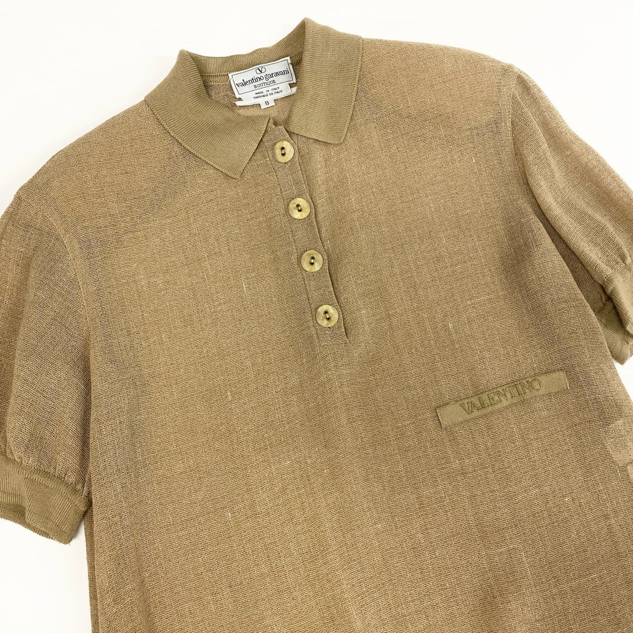 31b12 VINTAGE VALENTINO ヴィンテージ ヴァレンティノ ロゴ刺繍 半袖ポロシャツ プリーツスカート Logo Embroidered Set Up 8 ベージュ レディースk02i