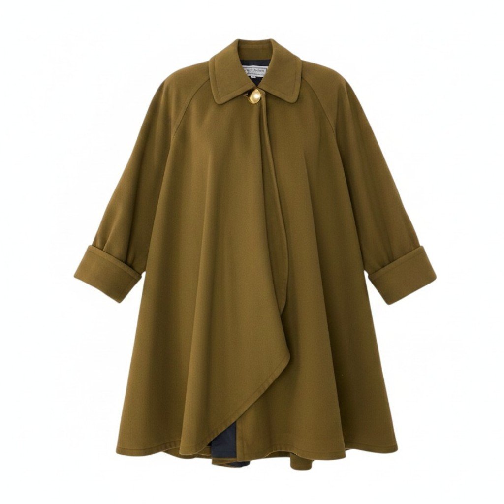 51i2 YVES SAINT LAURENT イヴサンローラン ステンカラーコート ロングコート 金ボタン サイズM グリーン系 ウール100％ レディースo07t