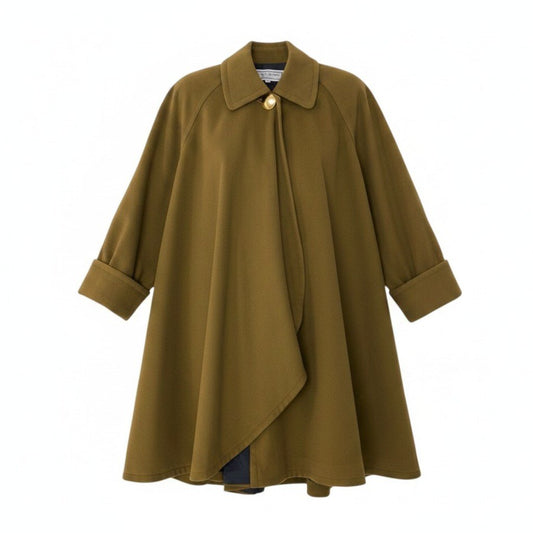 51i2 YVES SAINT LAURENT イヴサンローラン ステンカラーコート ロングコート 金ボタン サイズM グリーン系 ウール100％ レディースo07t