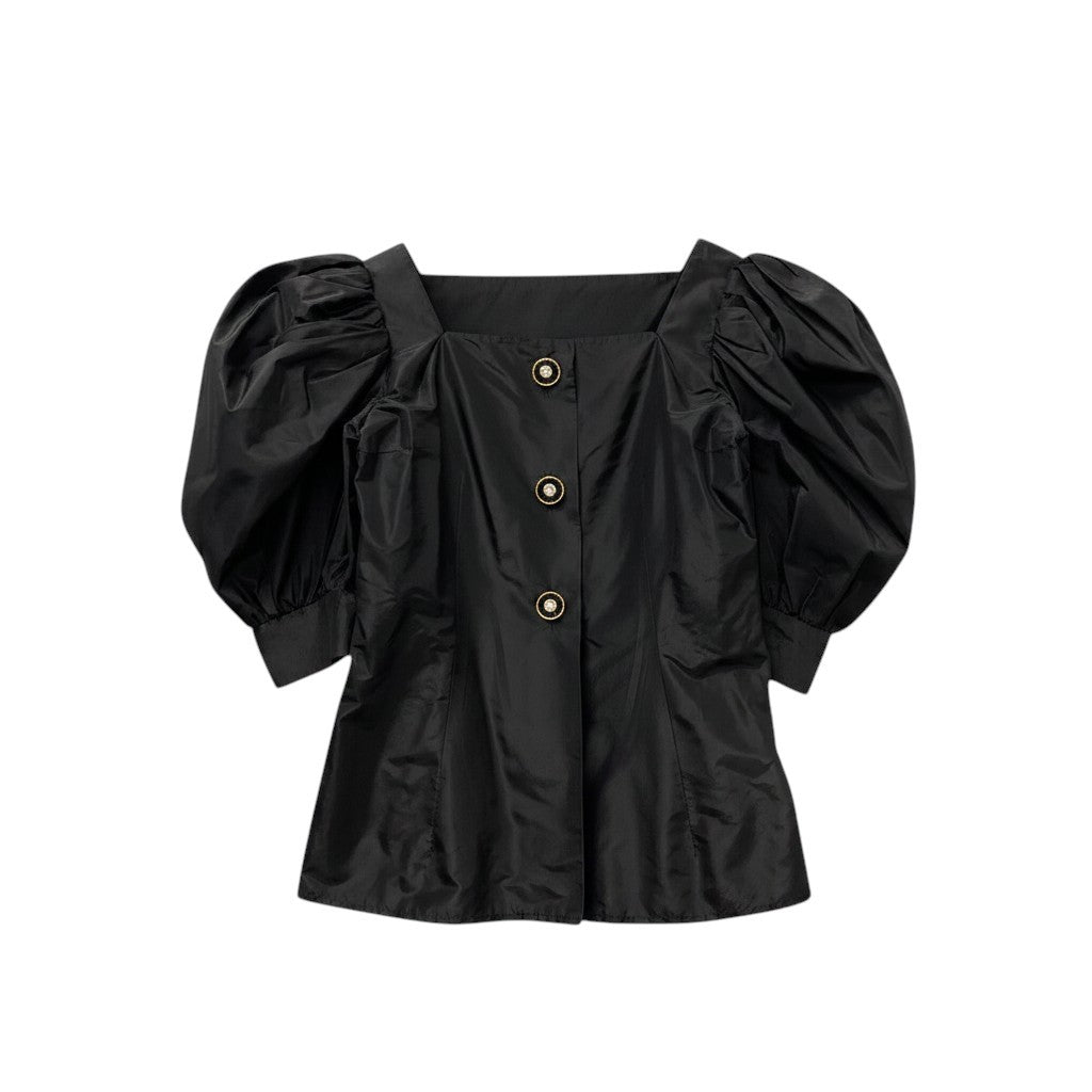 70e18 GIVENCHY ジバンシー パフスリーブブラウス カットソー スクエアネック トップス 日本製 ブラック コットン100％ レディース 女性用u02t