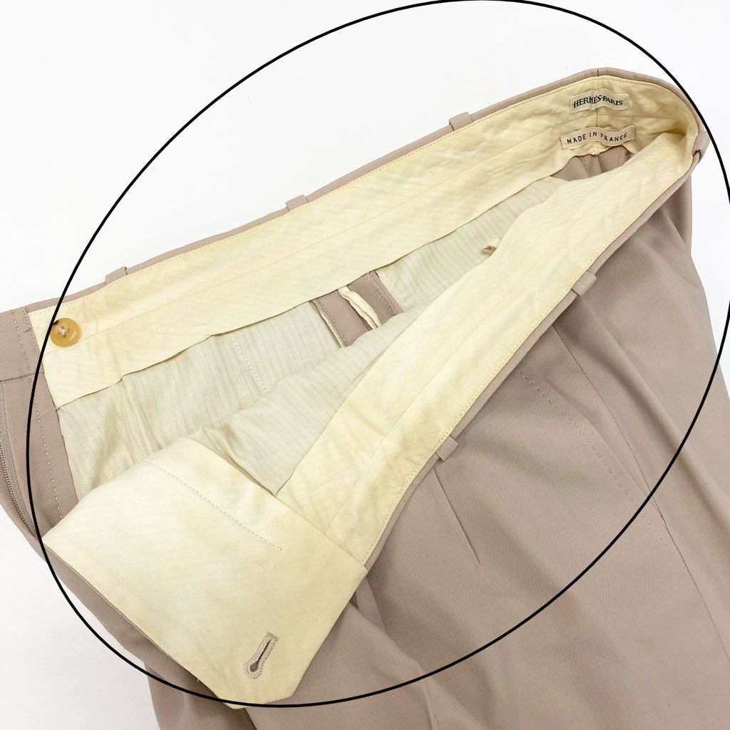 5a9 HERMES エルメス マルジェラ期 Hボタン スラックス パンツ ボトム フランス製 38サイズ ベージュ ウール100％ レディースu02t