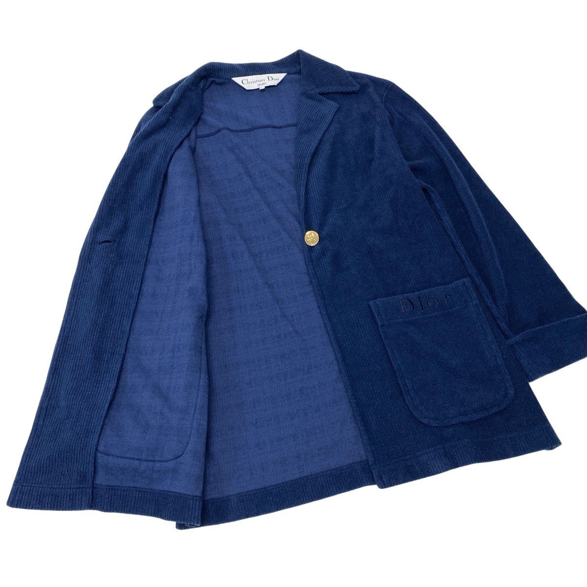 Eh10 Christian Dior SPORT クリスチャンディオール チェスターコート リブパイル CDロゴ 金ボタン サイズM ネイビー レディースo07t