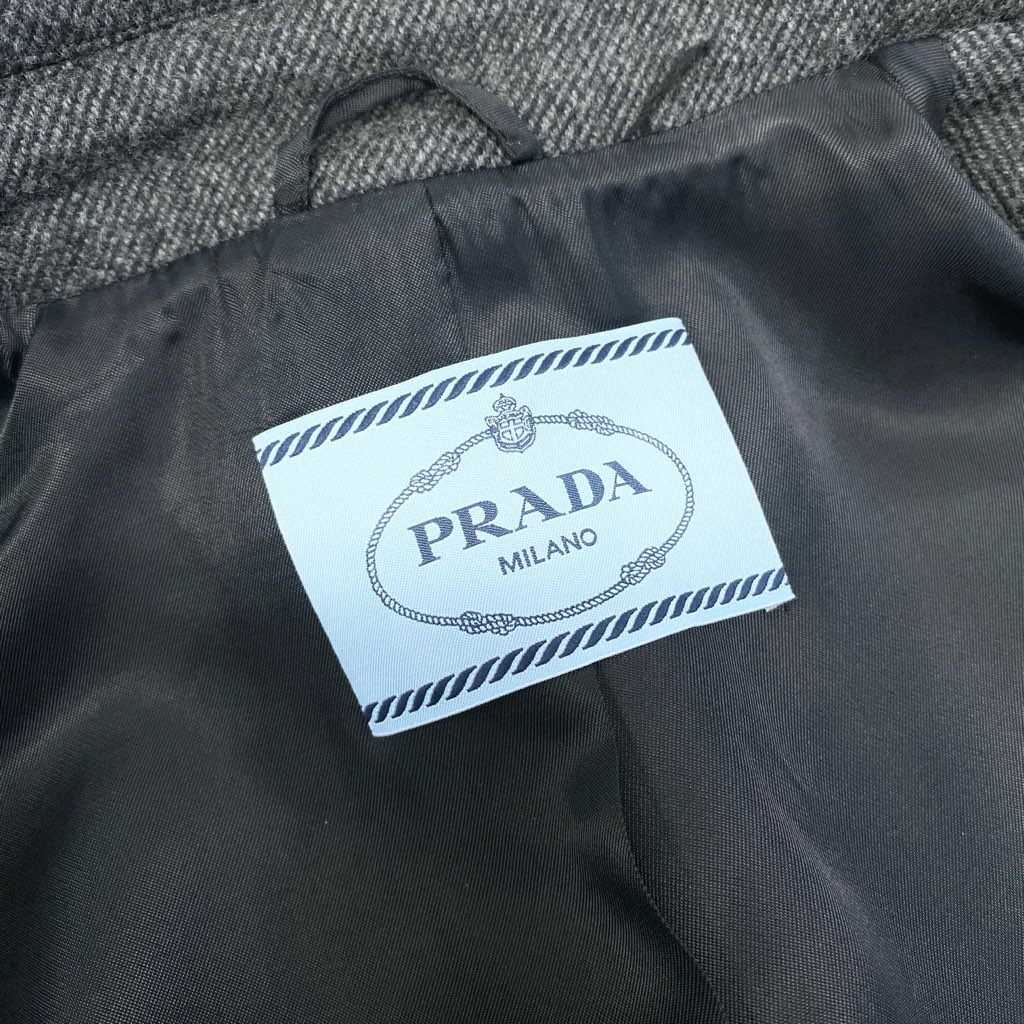 30a9 【美品】 PRADA プラダ ウールジップジャケット ロングジャケット 三角ロゴ トライアングルデザイン  レディース 女性用 38 グレーo07t