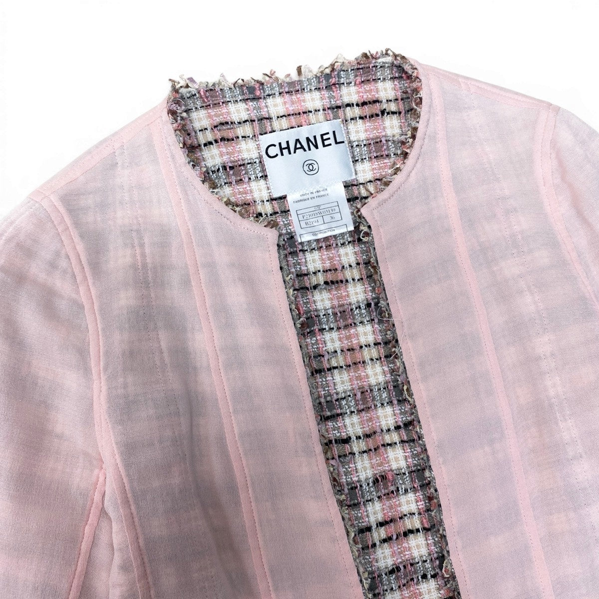 Cf11 CHANEL シャネル 03P チェーントリム ツイード 2Pジャケット ココマーク パールボタン サイズ36 ピンク レディース 女性用ta1