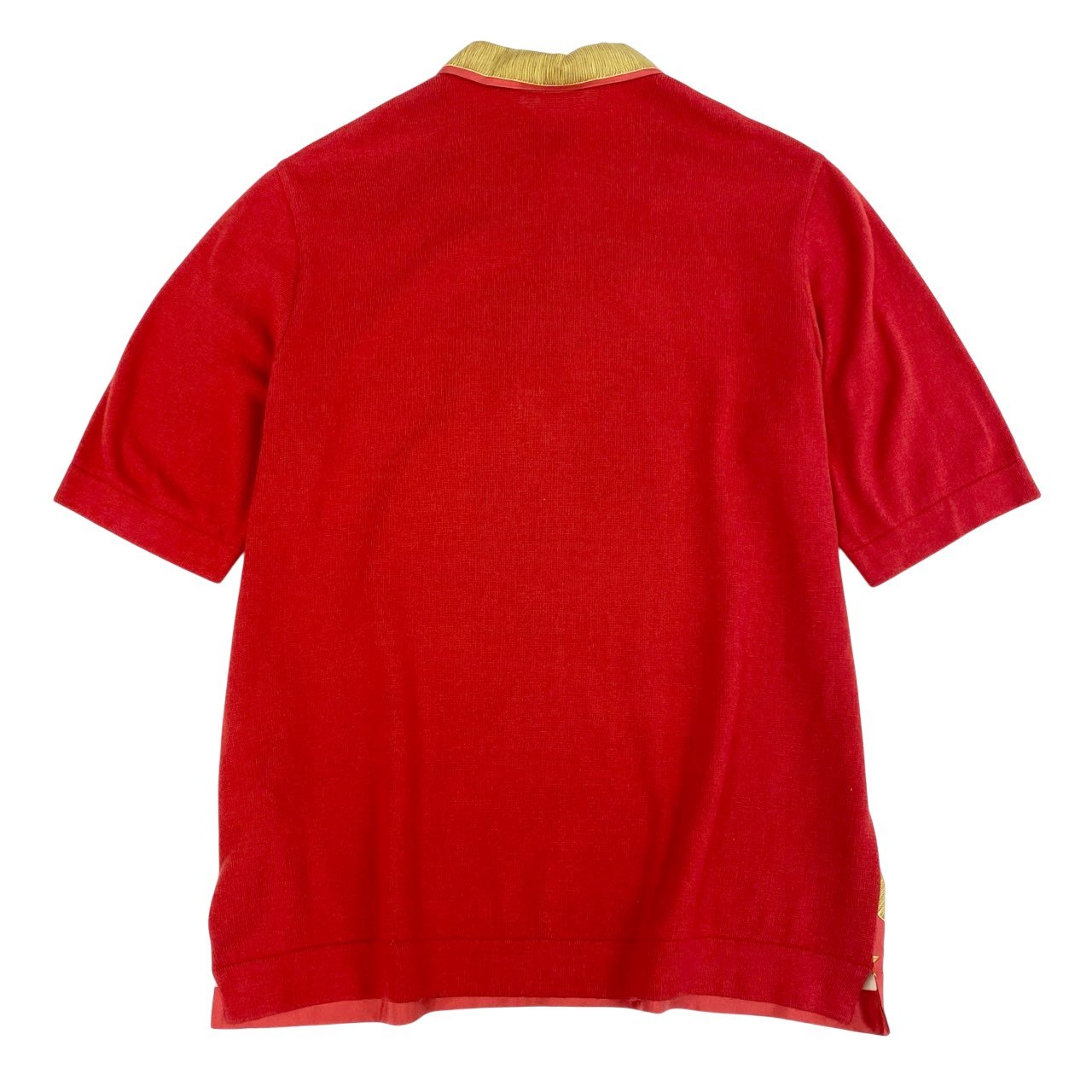 74k11【美品】HERMES エルメス 半袖シルクシャツ  スカーフ柄 ハーフボタン イタリア製 Mサイズ レッド レディースu02t