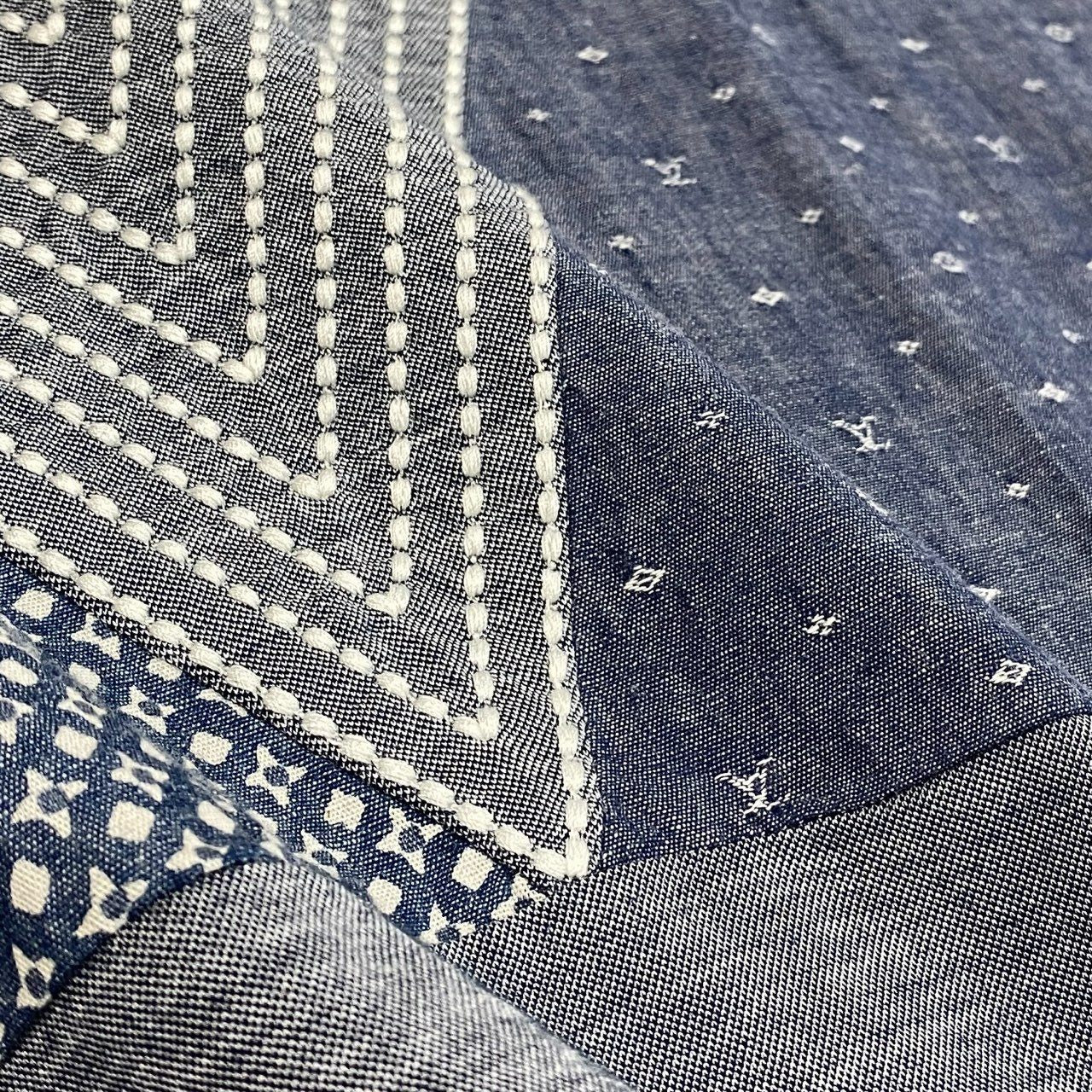 Mc18 LOUIS VUITTON ルイヴィトン パッチワーク モノグラム 半袖Tシャツ カットソー ステッチデザイン メンズ 紳士服 S ブルー系 コットン100％ta1