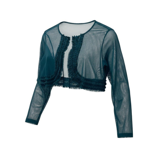 15c2 【美品】 TOKUKO 1er VOL トクコプルミエヴォル シアー フリルカーディガン ボレロ ロングスリーブ レディース 女性服 サイズ9 グリーン系 ポリエステル100％u02t