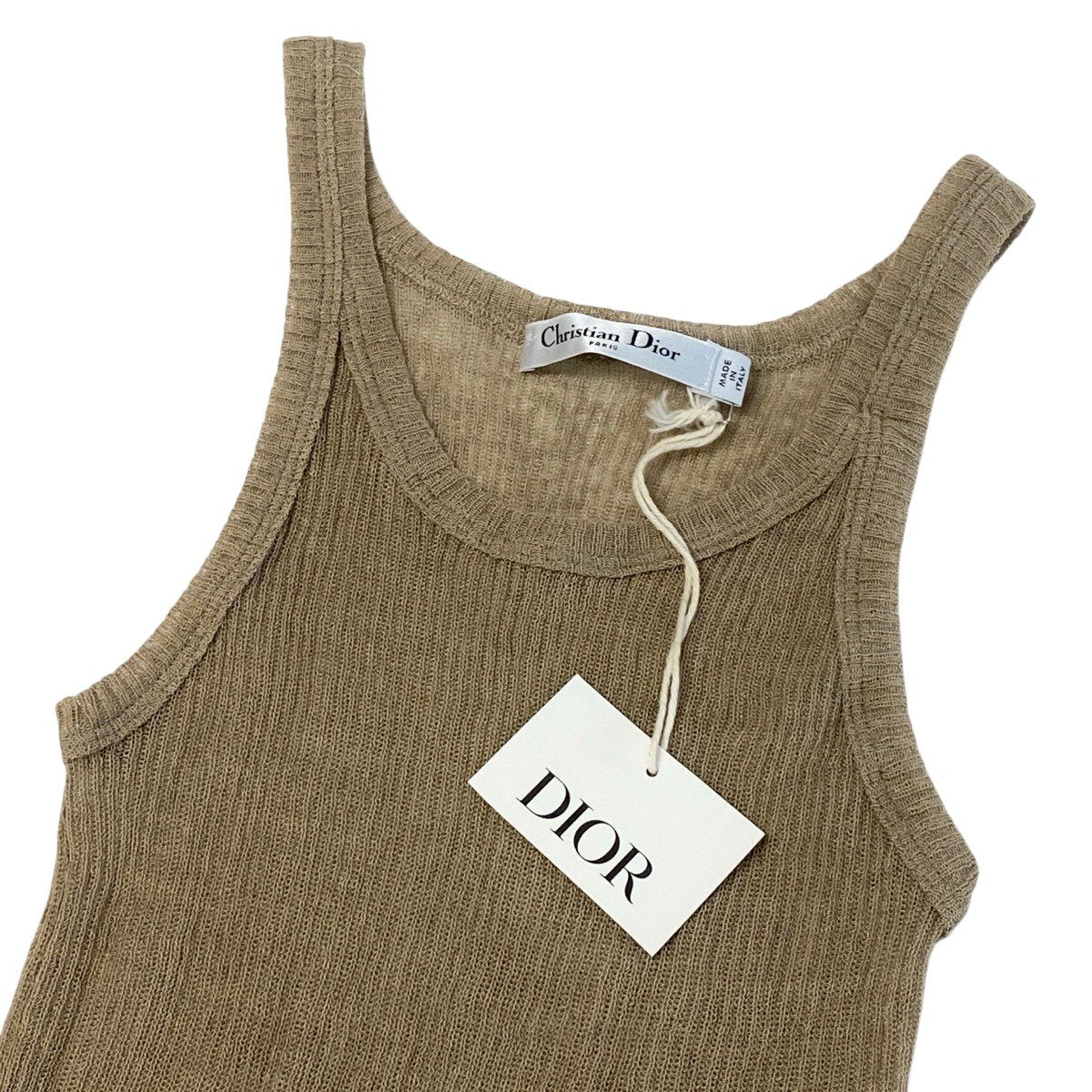 j16 Christian Dior クリスチャンディオール CD Bee刺繍 リネンメイン ニットタンクトップ CD Bee Embroidered Linen-Blend Knit Tank Top Size 40 ベージュt18r