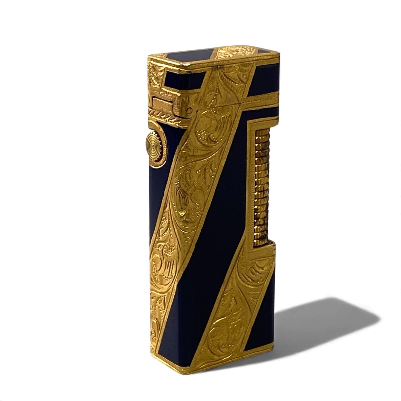 Dunhill ダンヒル ROY KING ロイキング ライター 喫煙具 ローラーガスライター 装飾 火花確認 ゴールド ネイビーo07t