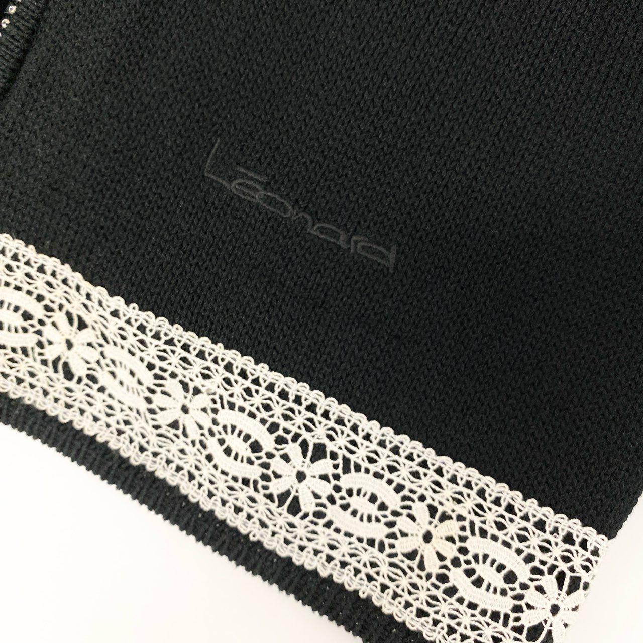 59k1 LEONARD FASHION レオナール ファッション 花柄刺繍 ラインストーン ジップアップ ニットジャケット セーター 日本製 Lサイズ ブラック コットン シルク レディースo07t